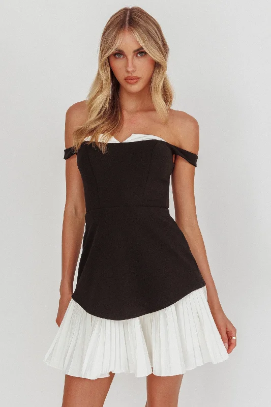 Devoted Love Pleat Hem Mini Dress Contrast Black