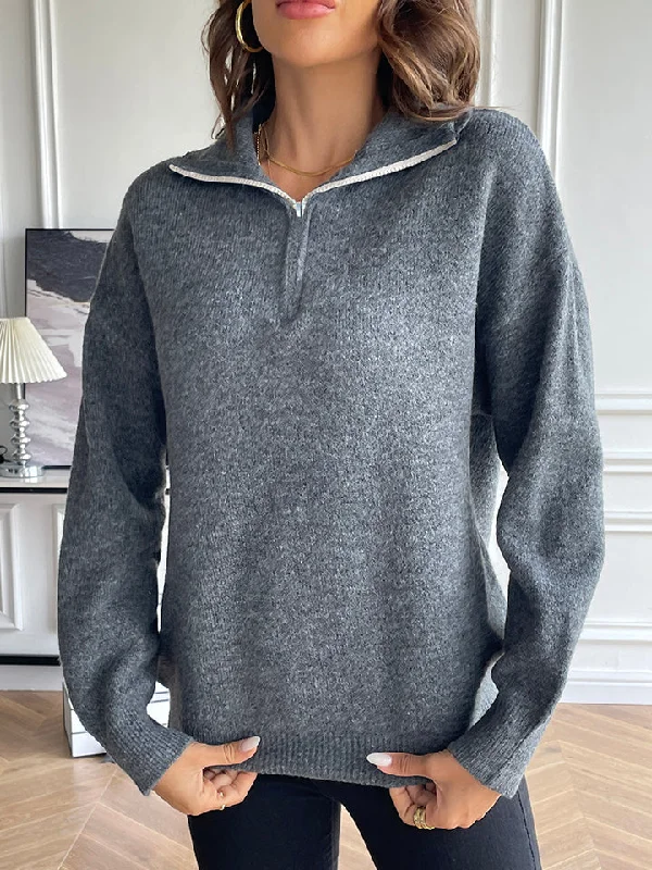 Half Zip Dropped Shoulder Sweater