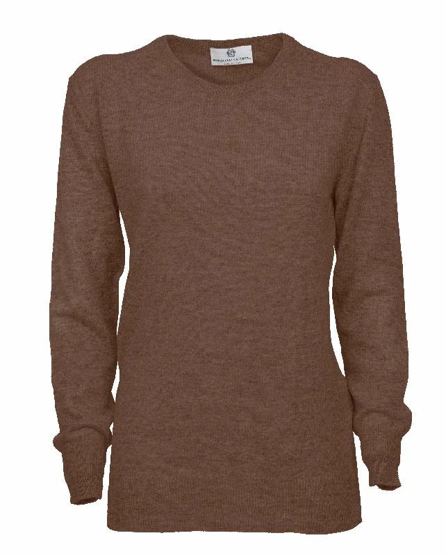 NEW FALL 24 - Women's Pure Cashmere Original Crew Neck Sweater Brown by Monticelli Cashmere