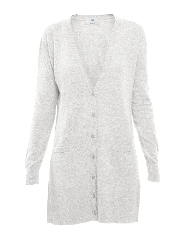 NEW FALL 24 - Women's Long Pure Cashmere Cardigan Sweater Off-White by Monticelli Cashmere