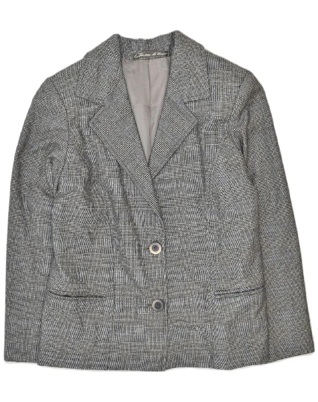 VINTAGE Womens 2 Button Blazer Jacket UK 14 Medium Grey Check