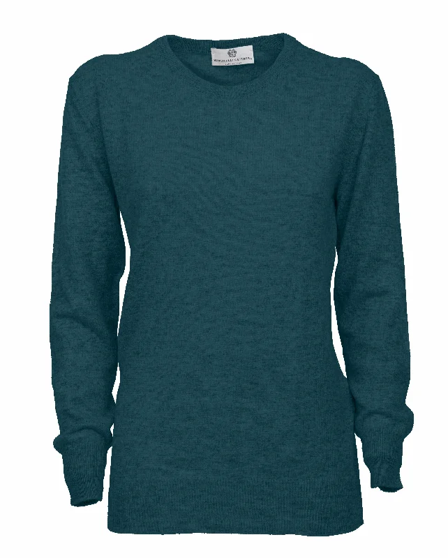 NEW FALL 24 - Women's Pure Cashmere Original Crew Neck Sweater Forest Green by Monticelli Cashmere