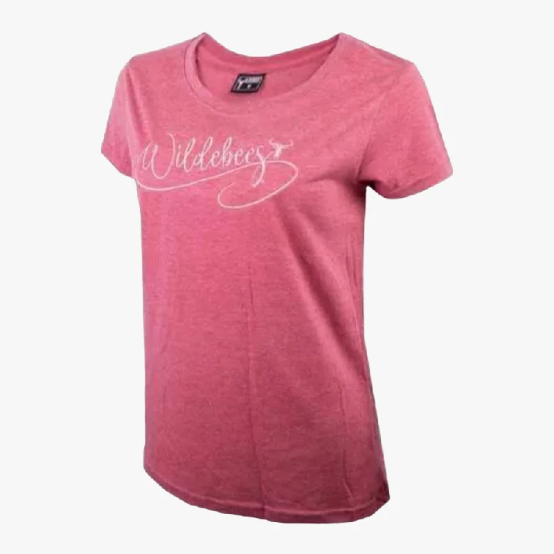 Wildebees Womens Swirl Text Short Sleeve Tee Aragon Mel