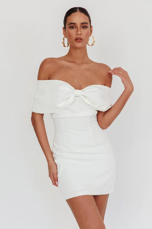 Sweet Caroline Off-Shoulder Bow Mini Dress White