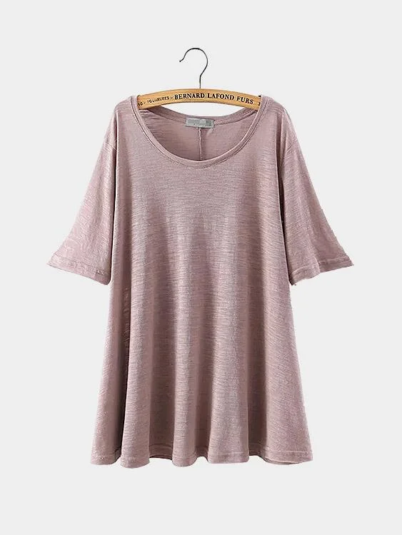 Custom Round Neck Half Sleeve Slit Hem Pink T-Shirts