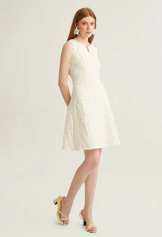 Floral Embossed V-Neck Sleeveless Dress