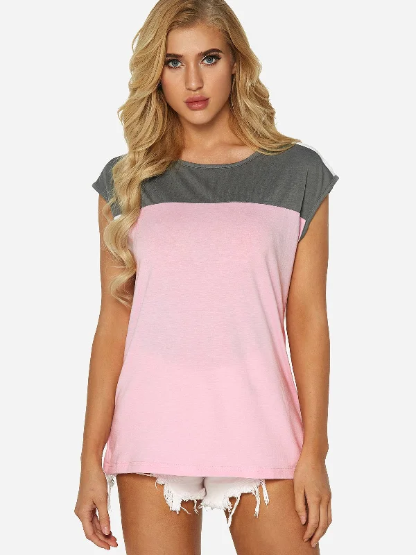 Custom Crew Neck Plain Sleeveless Pink T-Shirts