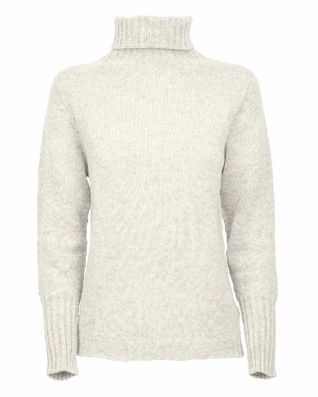 NEW FALL 24 - Women's Classic Cashmere Turtleneck Sweater Milk White by Monticelli Cashmere