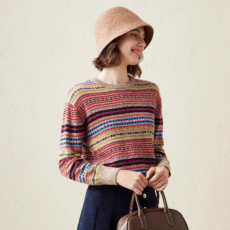 100% Cashmere Fair Isle Vintage Inspired Patterned Sweater