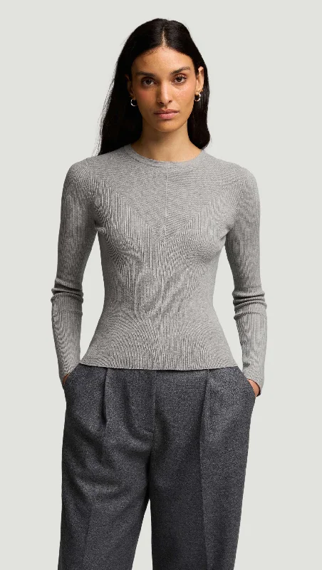 Knit Longsleeve Crew in Stretch Wool | Light Grey