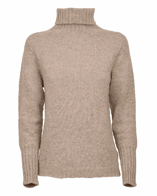 NEW FALL 24 - Women's Classic Cashmere Turtleneck Sweater Taupe by Monticelli Cashmere