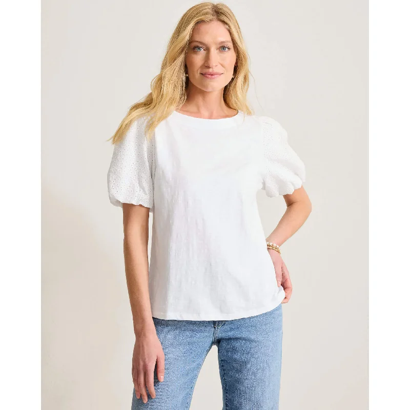 Tommy Bahama Women's Eyelet Puff Sleeve Lux T-Shirt - White