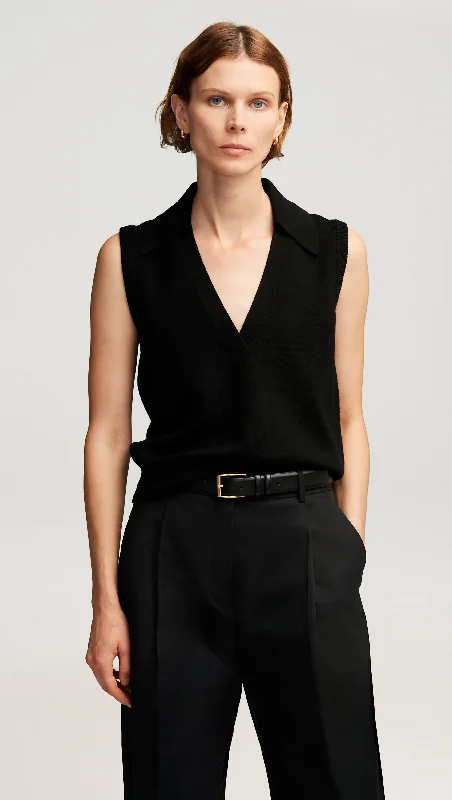 Collared Sleeveless Knit in Merino Wool | Black