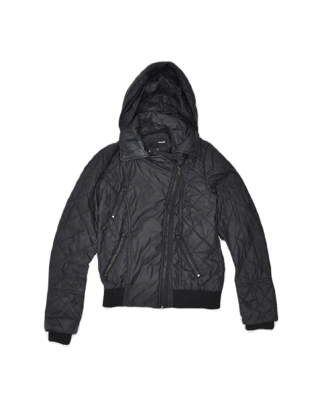 HURLEY Womens Hooded Quilted Jacket UK 8 Small Black Polyester