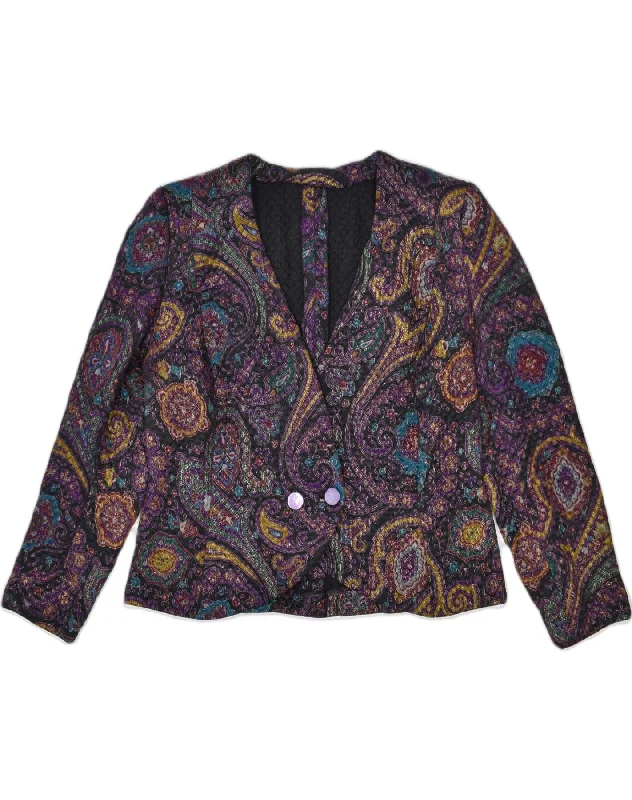 VINTAGE Womens Double Breasted Blazer Jacket UK 12 Medium Multicoloured