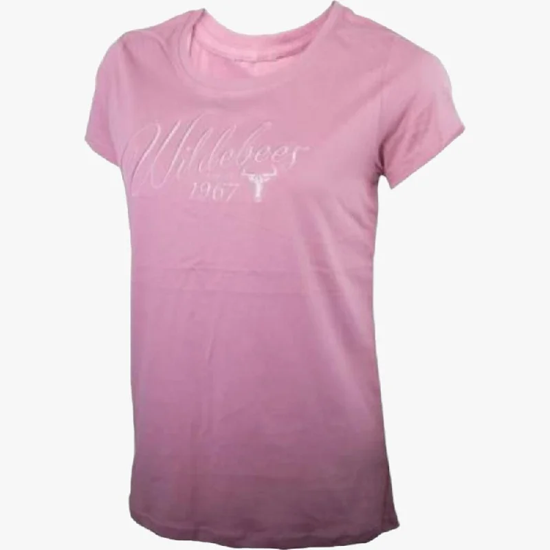 Wildebees Womens Ladies Scripty Embroid Short Sleeve Tee Mauve Glow