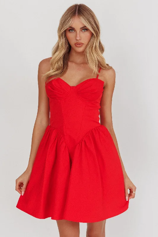 Star Signs Lace-Up Back Mini Dress Red