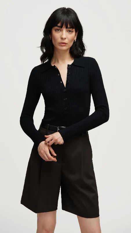 Ribbed Collar Sweater in Viscose Polyester | Black