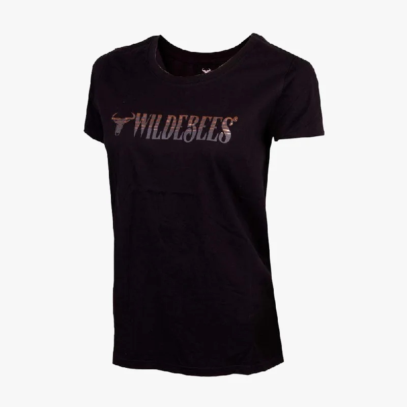 Wildebees Womens Glam Slogan Short Sleeve Tee Black