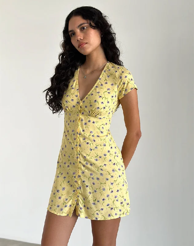 Omoni Mini Dress in Wild Flower Lemon Drop