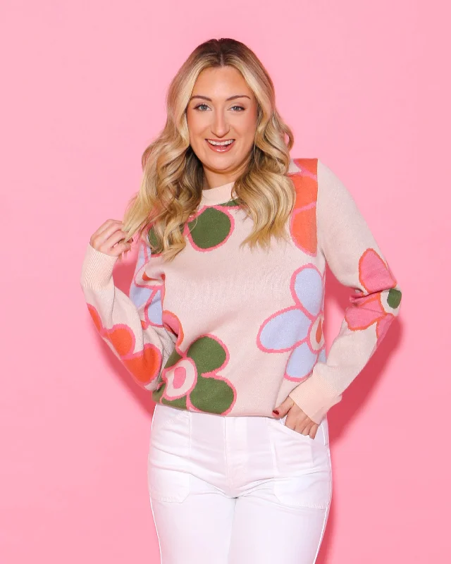 Flower Knit Sweater in Cream