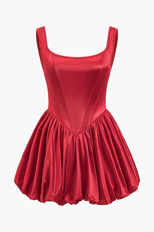 Satin Corset Sleeveless Puff Mini Dress