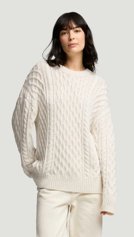 Oversized Cable Sweater in Wool Nylon | Cream