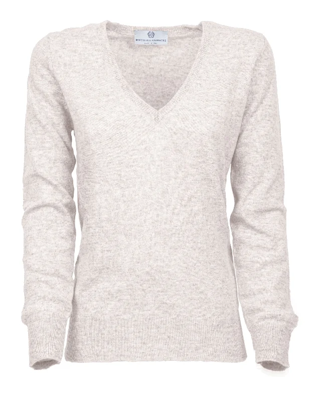 NEW FALL 24 - Women's Pure Cashmere V-Neck Sweater Off White by Monticelli Cashmere