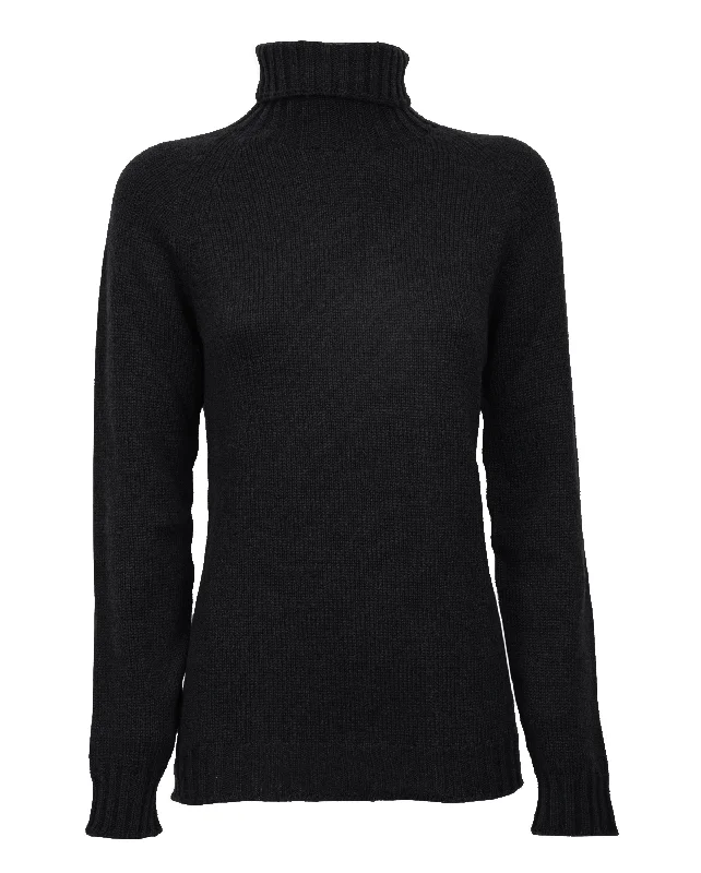 NEW FALL 24 - Women's Cashmere Raglan Sleeve Turtleneck Sweater Black by Monticelli Cashmere