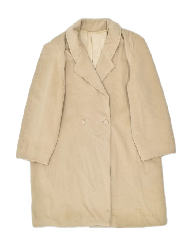 VINTAGE Womens Oversized Overcoat EU 44 Large Beige Wool